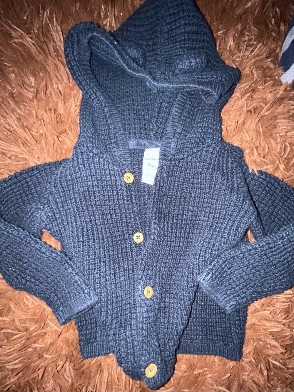 Carter's Navy Hooded Knit Cardigan with Wooden Buttons